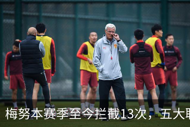梅努本赛季至今拦截13次，五大联赛球员中最多